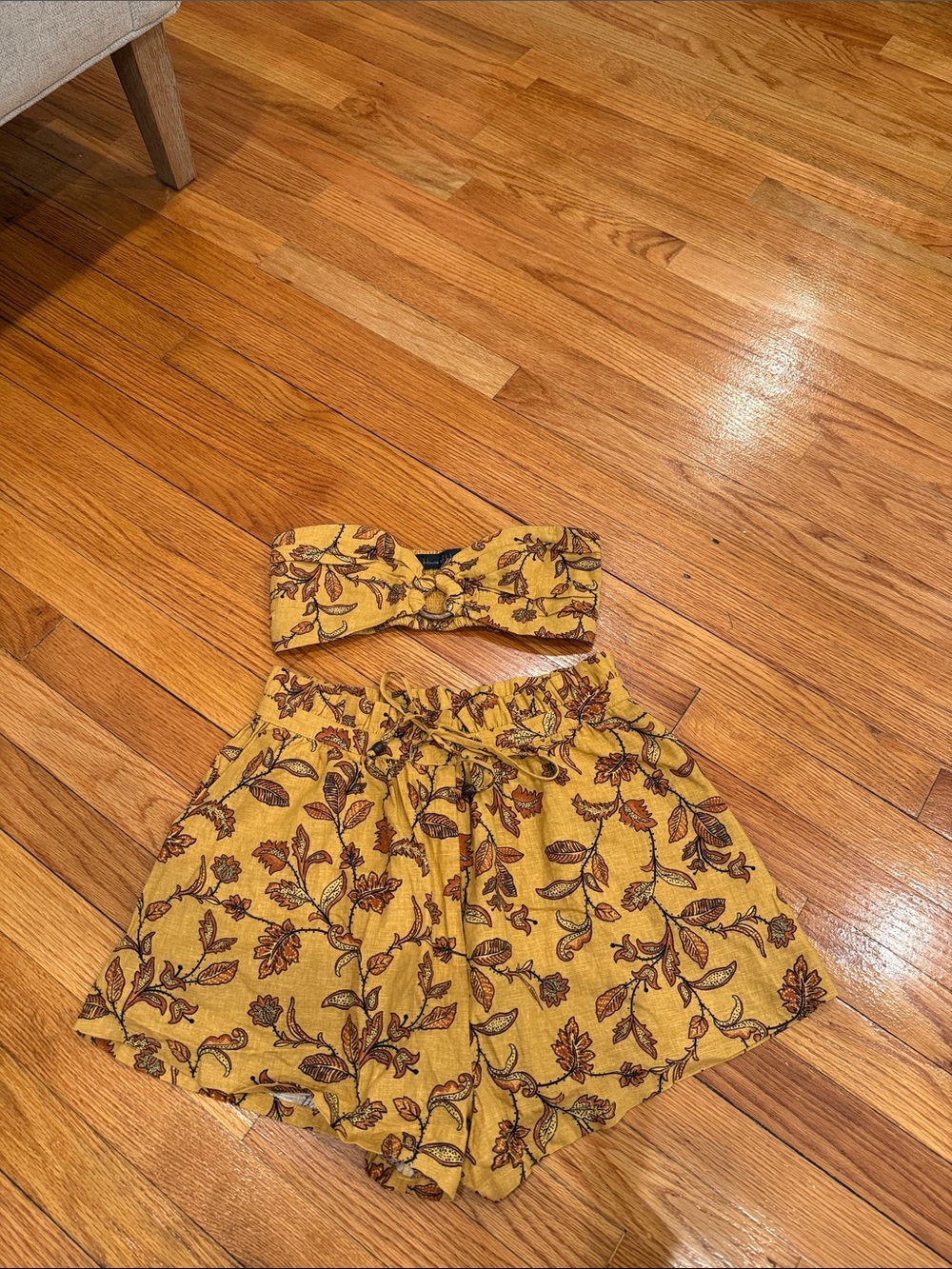 House of Harlow 1960 Mustard Yellow Floral Bandeau & Short Set